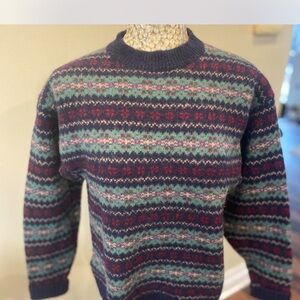 Men's Multicolor Patterned Sweater 100 %Wool Sweater 90s